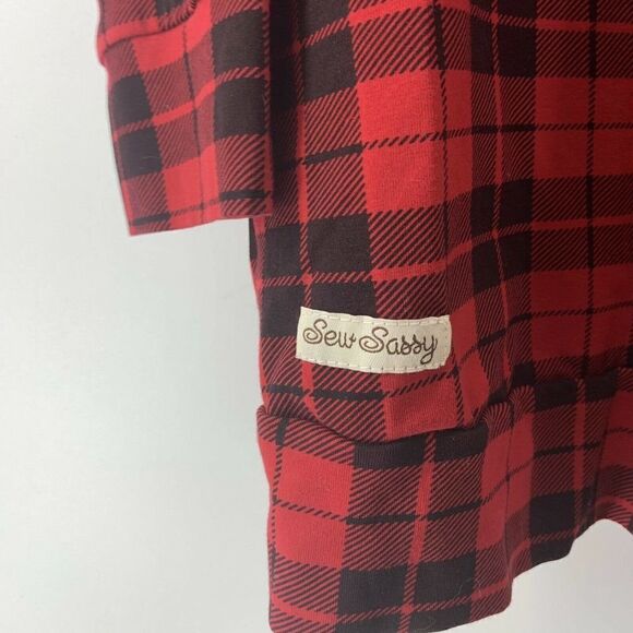 Sew Sassy Red Tartan Plaid Long Sleeve Top XS - Picture 3 of 5